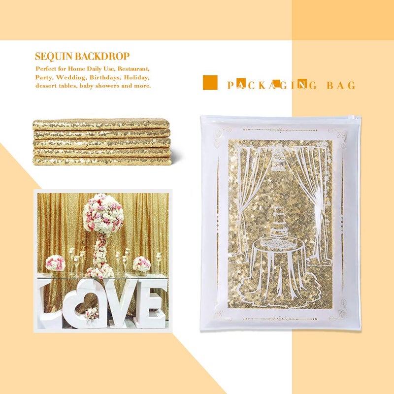 B.Cool B-COOL Gold Sequin Backdrop Curtain 2 Packs 2ftx8ft Gold Curtains for Wedding Party Backdrop Drapes for Birthday Xmas Party Photography Stage Background Decorations - Image 5